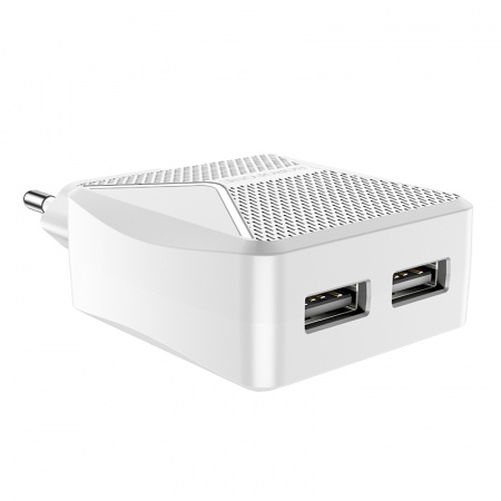 Зарядное устройство BOROFONE BA45A Max Lightning, 2.4A, белый, кабель BX19 Huiyi