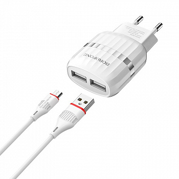 Комплект зарядки Micro USB Borofone BA24A, 2USB, 2.1А, белый