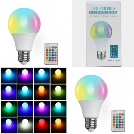 Умная светодиодная лампа с пультом LED RGB BULB