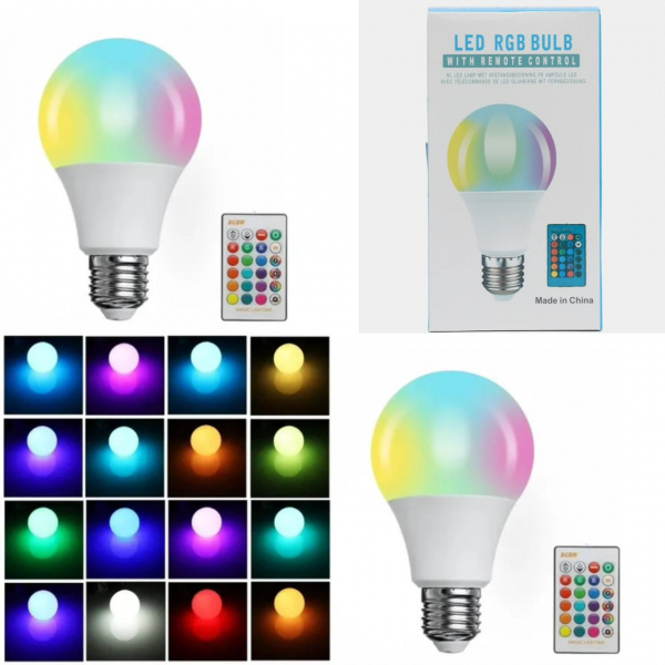Умная светодиодная лампа с пультом LED RGB BULB