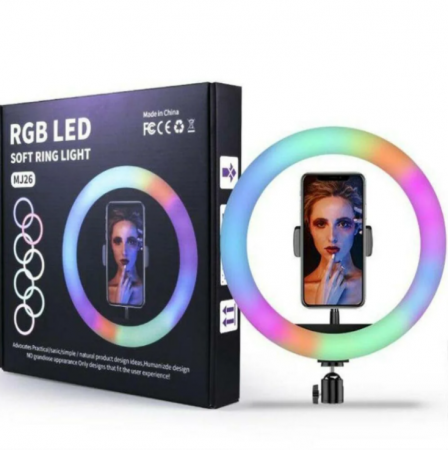 Цветная кольцевая лампа со штативом RGB LED Soft Ring Light MJ26