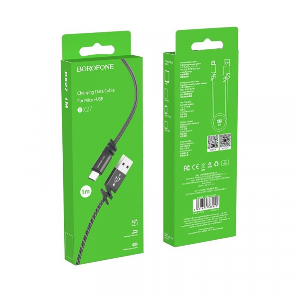 Кабель Borofone BX27 USB - micro USB, 1 м серый