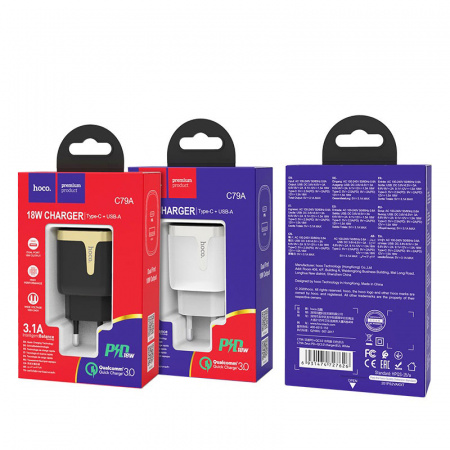 Зарядное устройство HOCO C79A Zeus, 3.1A, белый, Двойной порт USB/Type-C,PD3.0, QC3.0