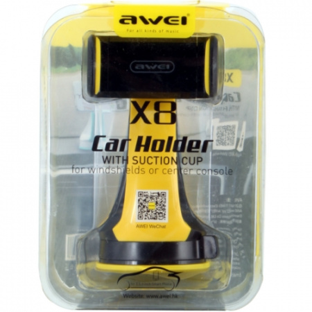 Автомобильный держатель смартфона Awei X8 на присоске, черно-желтый
