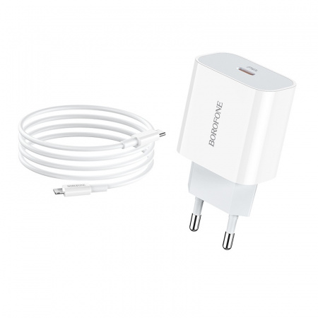 Зарядное устройство BOROFONE BA38A Speedy Type-C, 3A, белый, с кабелем BX36 Lightning PD