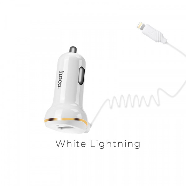Автомобильное зарядное устройство Hoco Z14, Lightning, белый