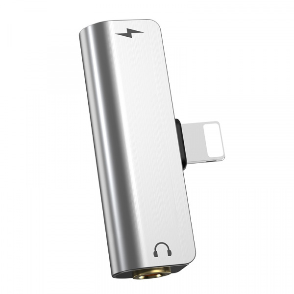 Переходник HOCO LS25, Lightning - Jack 3.5, 2А, серебристый