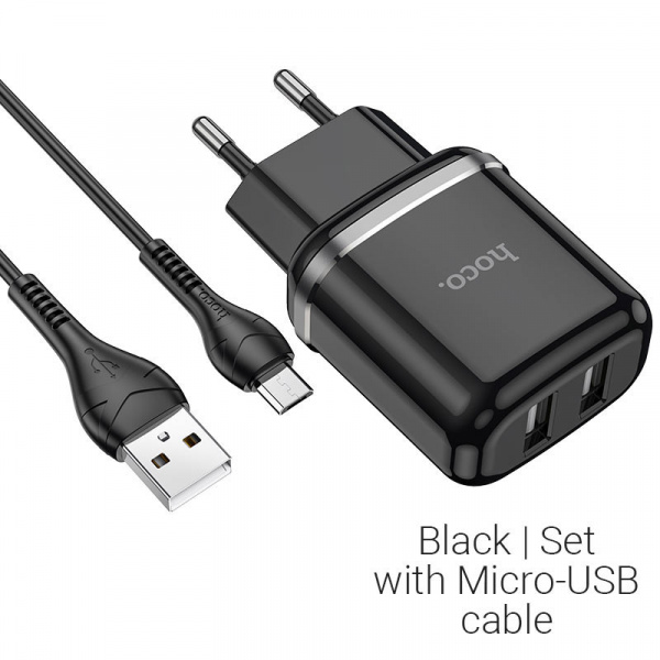 Зарядное устройство HOCO N4 Aspiring MicroUSB, 2.4A, черный