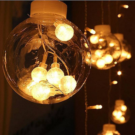 Светодиодная гирлянда бахрома Большие шарики Led тёплый белый  3×1 метра