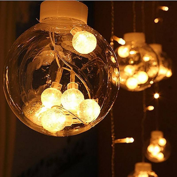 Светодиодная гирлянда бахрома Большие шарики Led тёплый белый  3×1 метра